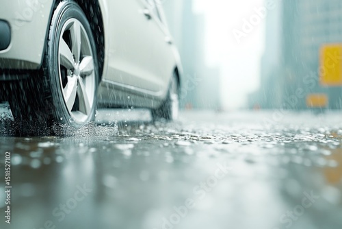 Wallpaper Mural Car Driving on Wet Road in Rain Torontodigital.ca