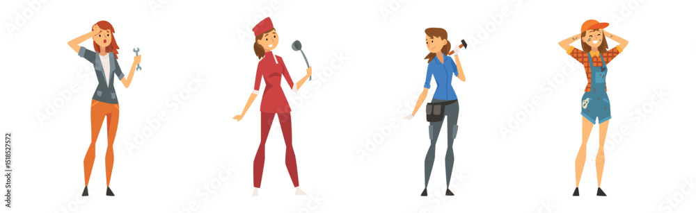 Fototapeta premium Woman Engaged in Different Profession as Gender or Sexual Equality Vector Set