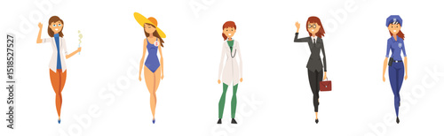 Woman Engaged in Different Profession as Gender or Sexual Equality Vector Set