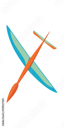 Vector Illustration Of A Glider Airplane With Blue Wings On White Background