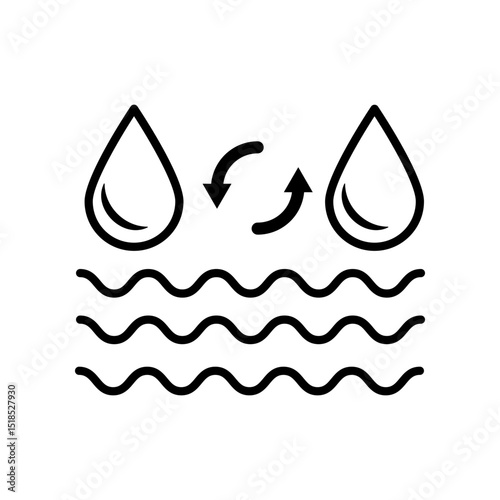 Recycle water icon with water drops and waves
