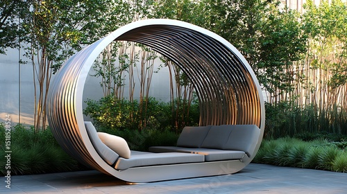 3d render of modern chair in the garden with nature background.