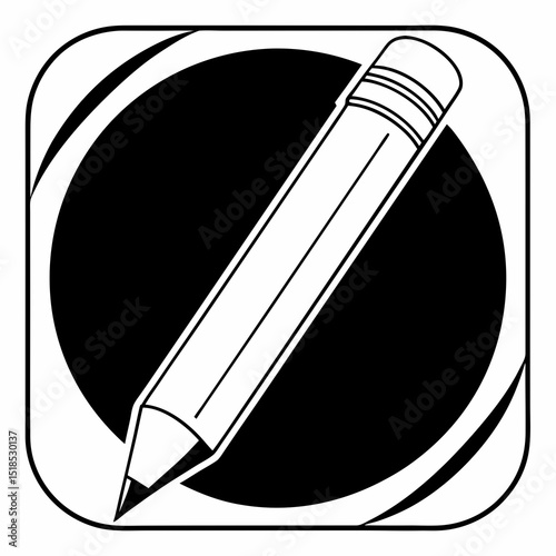 Black and White Pencil Icon in a Rounded Square