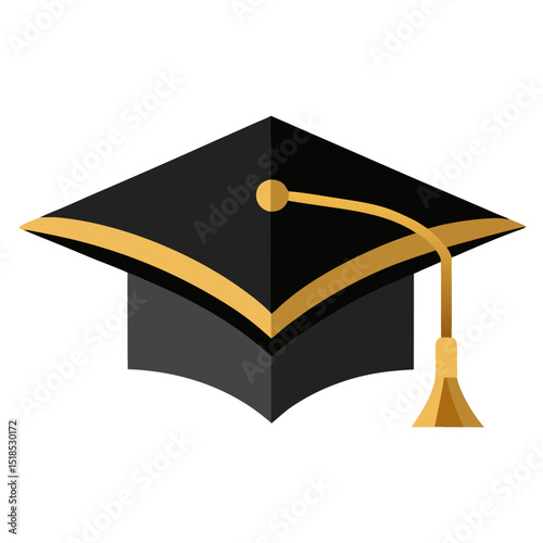 Black Graduation Cap with Gold Trim and Tassel Illustration