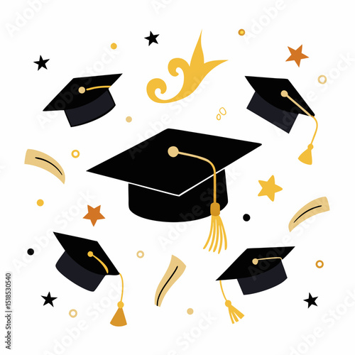 Graduation Caps Celebration Festive Design Element