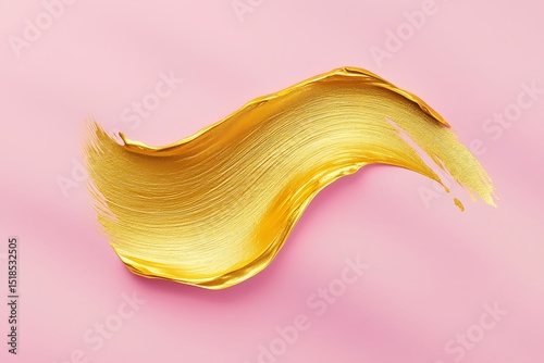 A single vibrant gold brushstroke on a pale rose pink background, with a smooth gold blot smear extending outward, forming a soft and elegant abstract design.