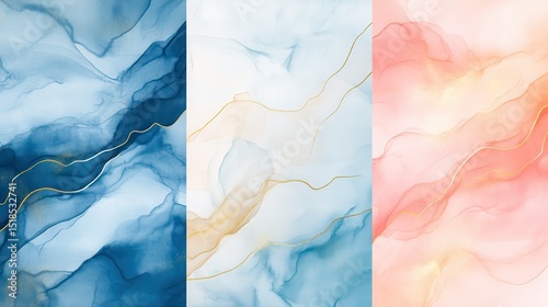 Wallpaper Mural Watercolor art background vector. Wallpaper design with paint brush and gold line art. Earth tone blue, pink, ivory, beige watercolor Illustration for prints, wall art, cover and invitation cards. il Torontodigital.ca