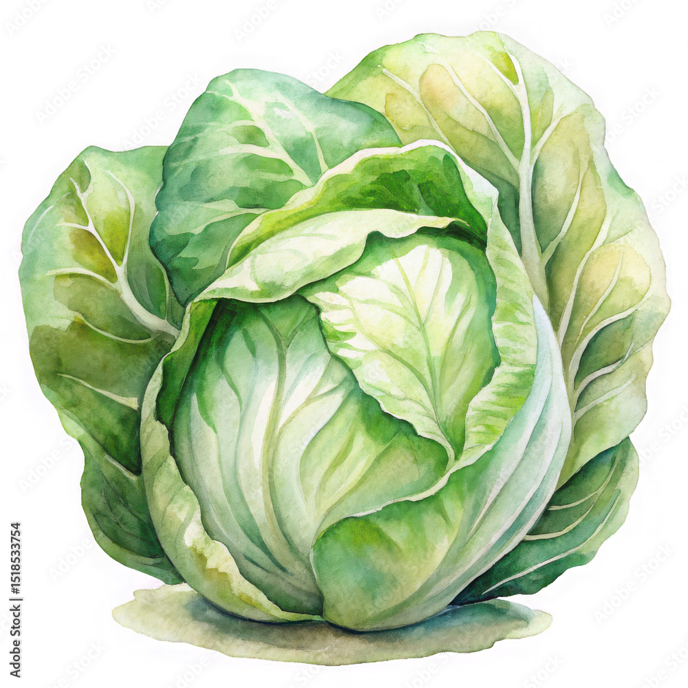Obraz premium Green cabbage watercolor painting isolated on transparent background