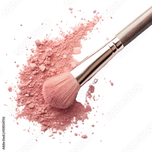 Obraz make up brush and powder close up pink powder blow png beauty tool close-up png cosmetic brush action png pink makeup dust png transparent background image