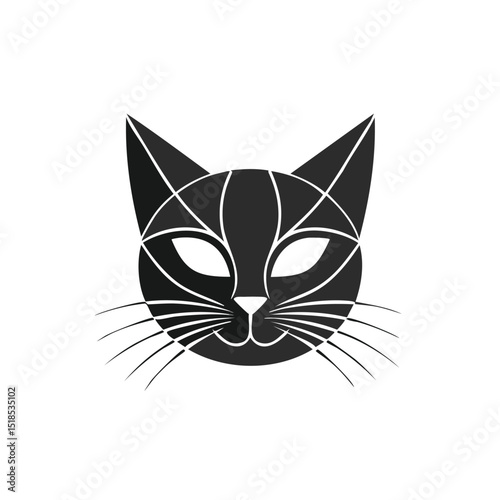 Geometric black cat head minimalist design