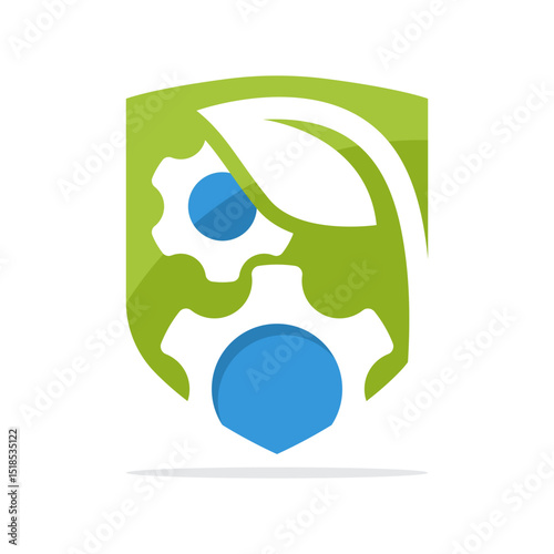 Illustration icon with the concept of environmentally friendly green industrial protection management.