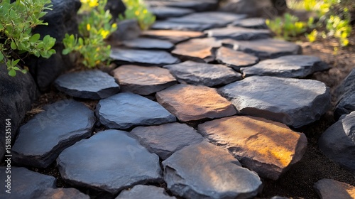 Close-up view of a stone walkway. photo
