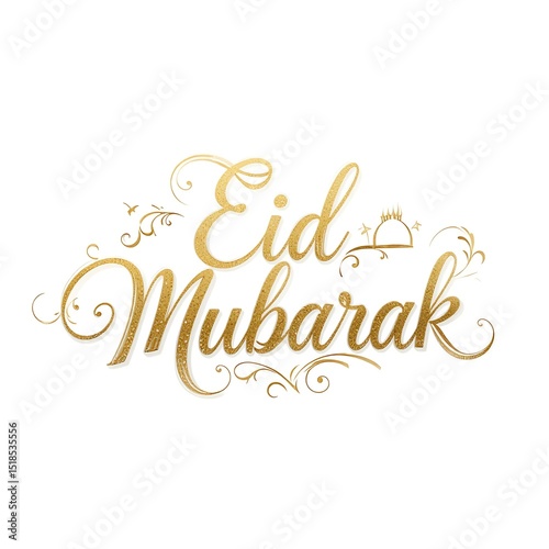 Golden eid mubarak text with elegant flourishes