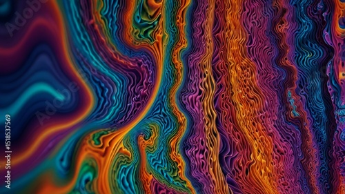 Psychedelic patterns with iridescent contours and vibration effects.