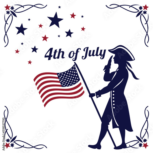 4th of July Patriotic Soldier with American Flag Vector Illustration