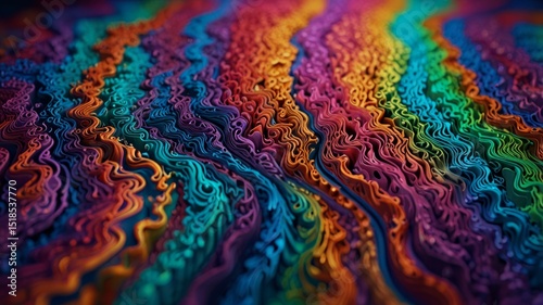 Psychedelic  patterns with iridescent contours and vibration effects.