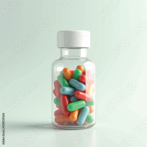 suppliments,3d suppliments bottle,realistic suppliments, transparent suppliment bootlles, tablets, nature,flowers,multiple bottles,medicine,without label,glass jar multi color,capsules, fish capsules