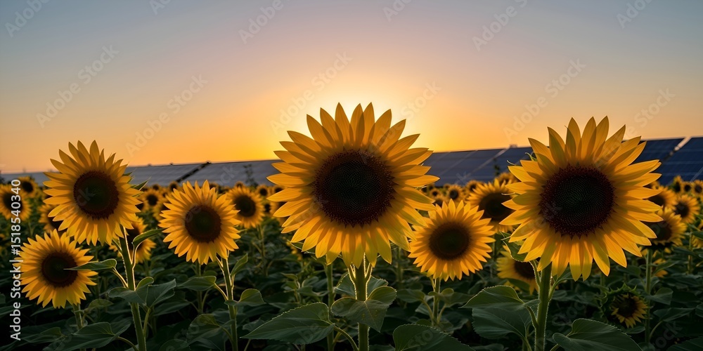 Fototapeta premium Sunflowers at Sunset A Golden Hour Field of Happiness