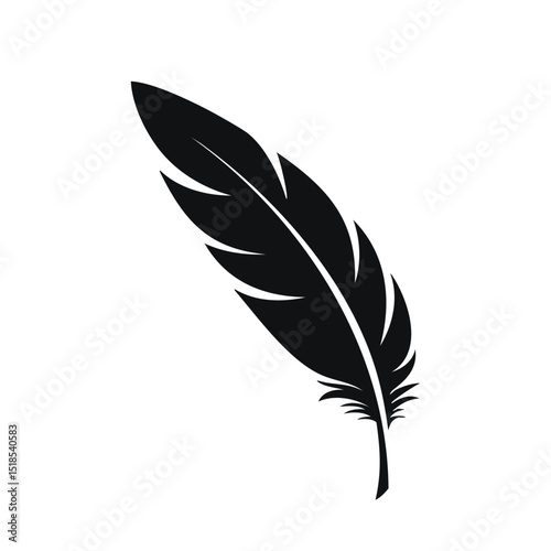 Single black feather silhouette design element