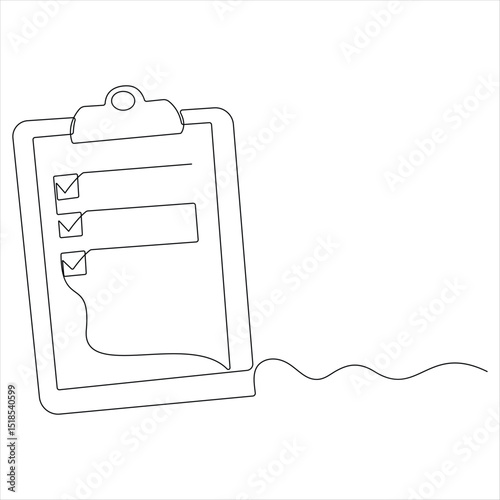 Continuous one line drawing of clipboard with checklist vector illustration