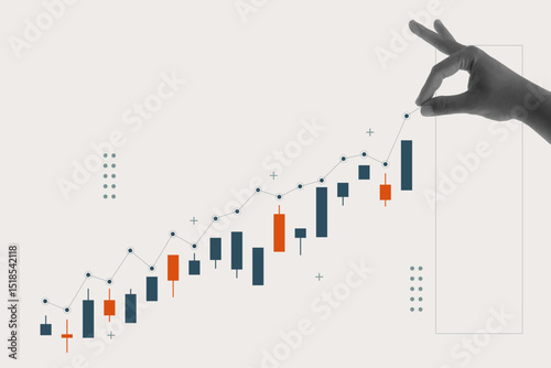 business graph chart finance stock market collage hand halftone trendy. vector illustration concept growth investment exchange currency money financial. technology digital background profit trade.