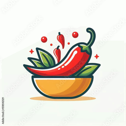 A bowl features red chili peppers and green leaves complemented by red circles and star shapes