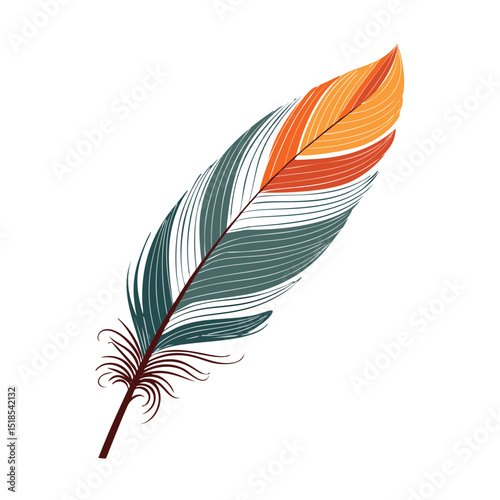 Single elegant colorful bird feather illustration