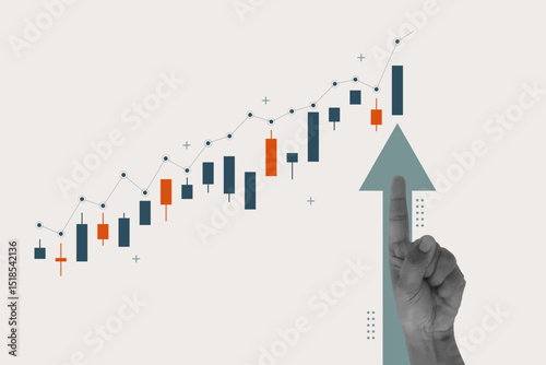 business graph chart finance stock market collage hand halftone trendy. vector illustration concept growth investment exchange currency money financial. technology digital background profit trade.
