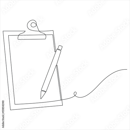 Continuous one line drawing of clipboard with checklist vector illustration