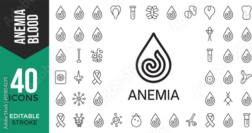 Anemia and Blood Disorder Line Icon Set – Medical Vector Illustrations

