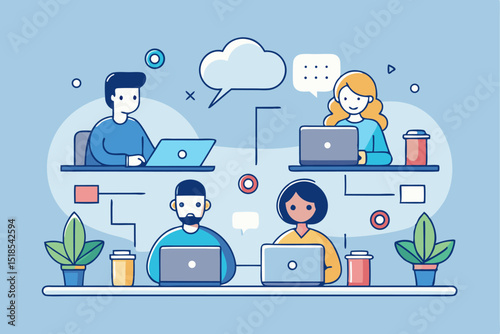 Layered team collaboration, office work, group communication, remote work, teamwork activity, professional cooperation, project planning, office interaction, business brainstorming, team - based job