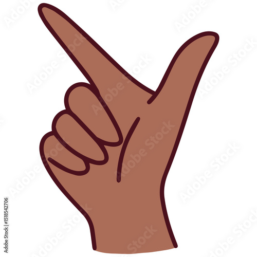 Mandarin hand gesture for number 8 formed by combining thumb and index finger into a hook shape, displayed with a brown hand
