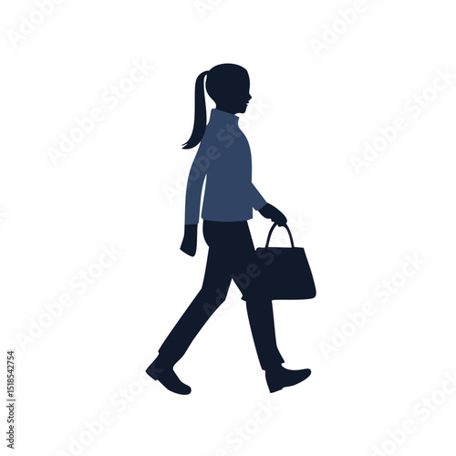 Woman walking silhouette side profile handbag