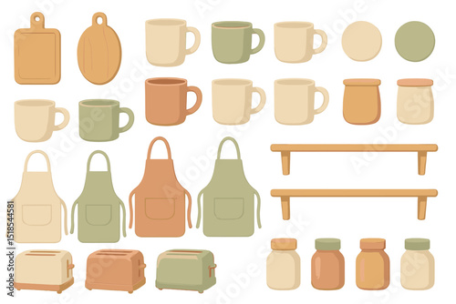 Kitchen utensils and cookware displayed in various colors for home baking and cooking activities