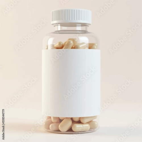 supplement bottle mockup with capsules in it with white label, 3d product mockups,protein jar,medicine bottle with pills,omega 3 capsules,realistic mockups,photography,transparent vitamins bottle