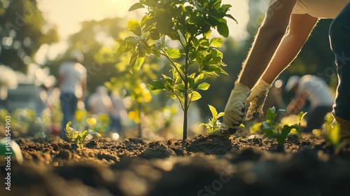 Volunteers engage in community service by planting trees, expanding forests and enhancing the environment for the betterment of both community and planet.