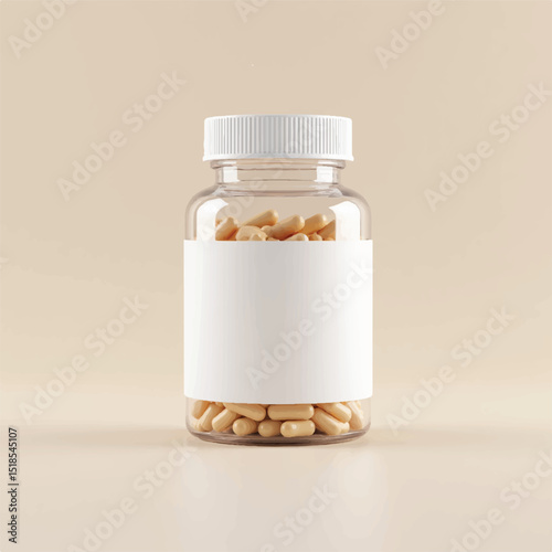 supplement bottle mockup with capsules in it with white label, 3d product mockups,protein jar,medicine bottle with pills,omega 3 capsules,realistic mockups,photography,transparent vitamins bottle