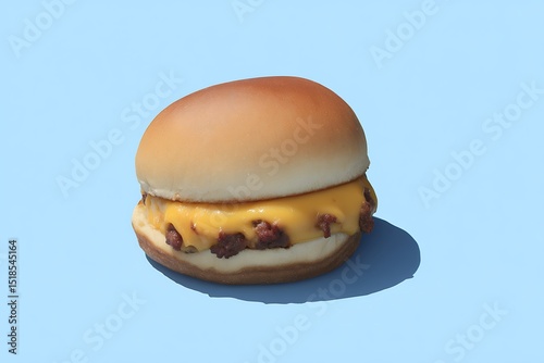 Cheeseburger on blue minimalistic plain background