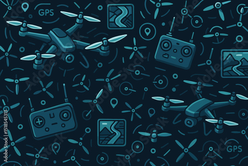 Drones and controllers pattern illustrating technology and navigation in modern aviation