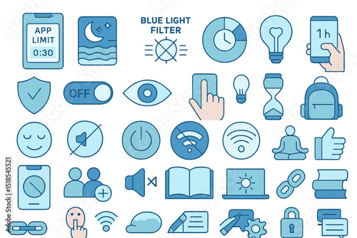 Icons representing digital well-being tools in a minimalist design for modern technology users