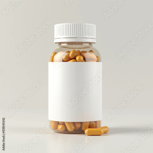 supplement bottle mockup with capsules in it with white label, 3d product mockups,protein jar,medicine bottle with pills,omega 3 capsules,realistic mockups,photography,transparent vitamins bottle