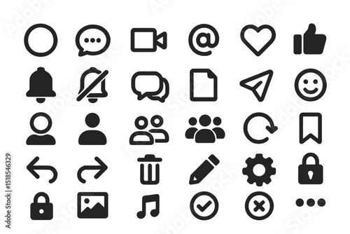Collection of various icons showcasing communication, social interaction, and user interface elements