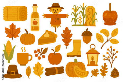 Autumn harvest collection featuring pumpkins, leaves, and festive decorations for a seasonal celebration
