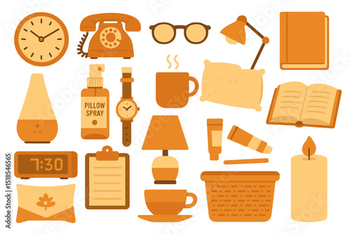 Cozy home items and accessories arranged in warm tones, perfect for creating a relaxing atmosphere