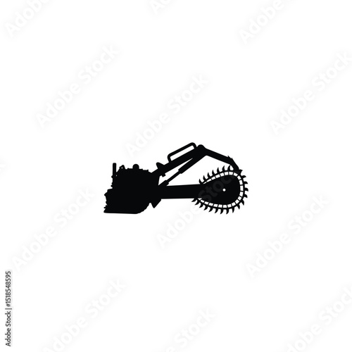 Silhouette of trench cutter in operation on white background