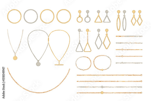 Elegant collection of gold and silver jewelry displayed on a light background for a refined showcase of modern accessories