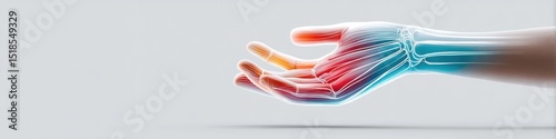 Artistic anatomical model of hands showcasing creative design with vibrant colors in open space for branding