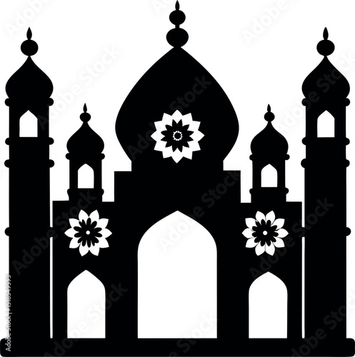 Islamic mosque black silhouette vector art and illustration
