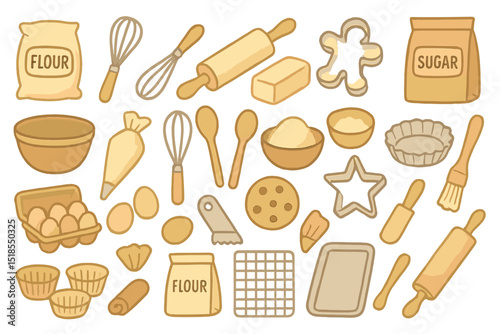 Baking essentials and tools arranged for a delicious pastry preparation experience in a cozy kitchen setting