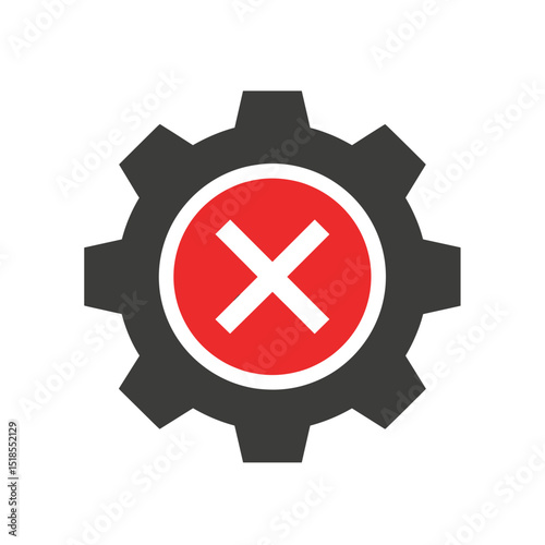 System Error Icon: Dark Grey Gear with a Red Circle Containing a White 'X' Mark